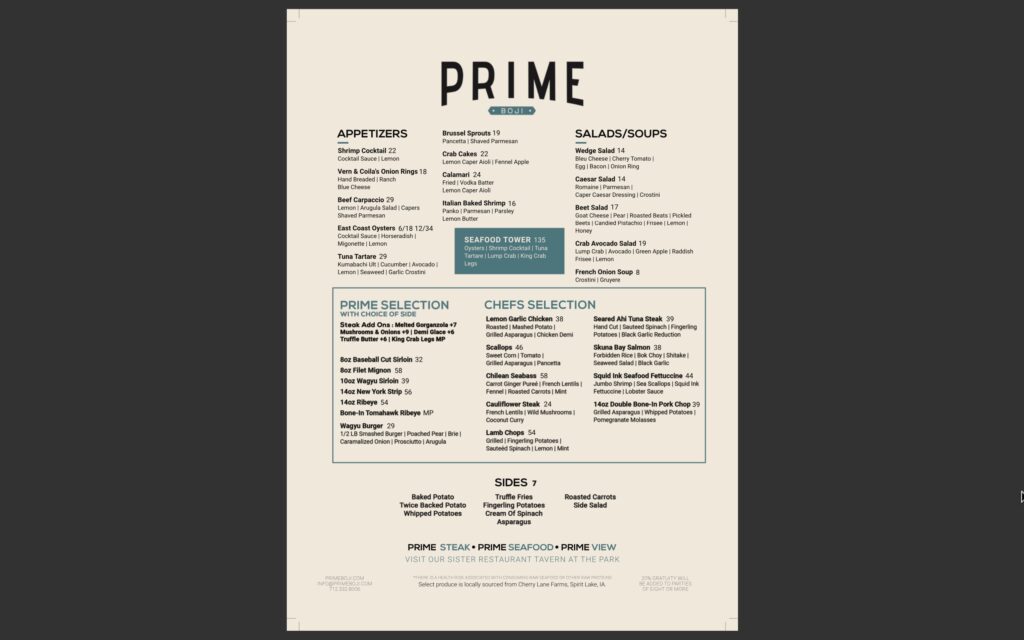 Prime menu online